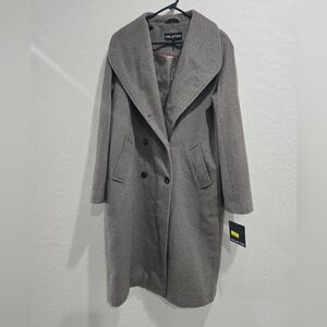 Halston taupe wool double breasted coat